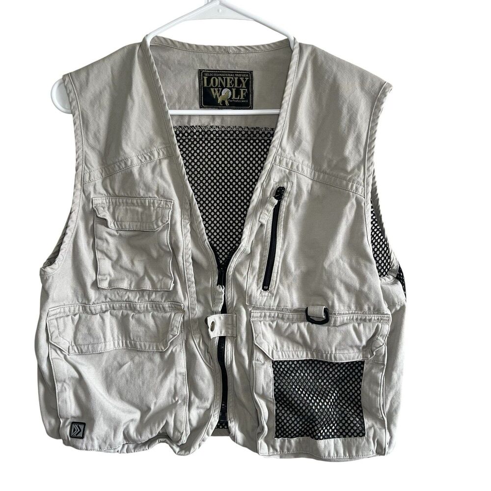 Lonely Wolf Utility Vest Fishing Outdoor Athletic Vintage Tan Men M